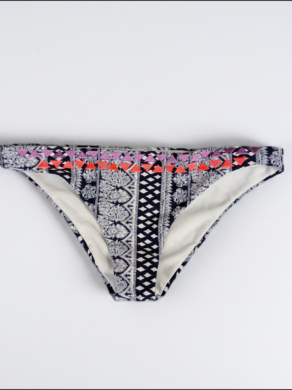 Roxy bikini bottom Women's Large Navy white Pink Purple Geometric Print